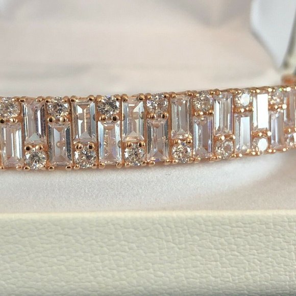 14kt Rose Gold Over Silver Cubic Zirconia Bangle Bracelet $375 NWB - Picture 5 of 8